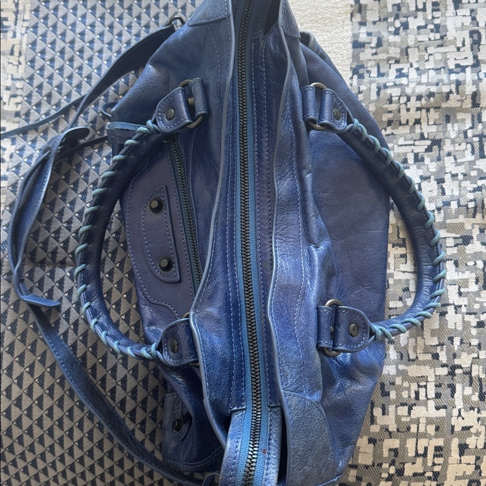 BALENCIAGA CLASSIC CITY FRINGED HANDBAG IN BLUE LEATHER 115748 - Picture 8 of 11